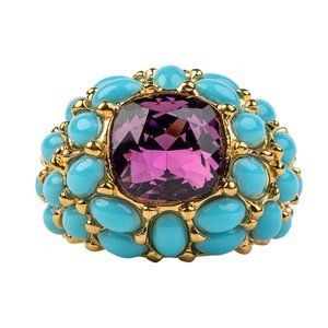 Kenneth Jay Lane, Turquoise & Amethyst Crystal Center Ring
